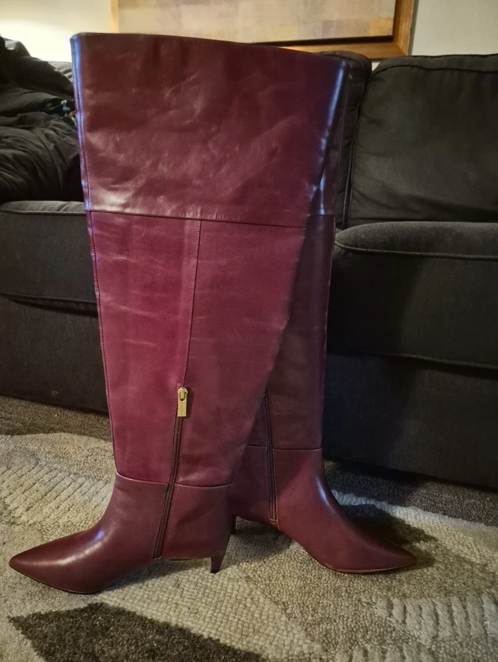New Unboxed Vince Camuto Knee-High Genuine Leather Thigh High Boot in Chianti 7W